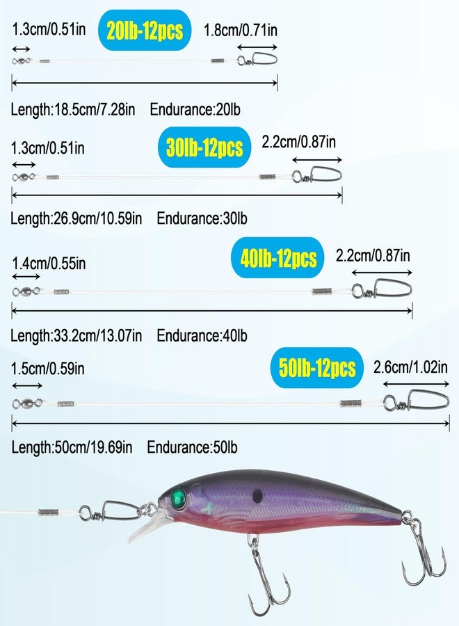 SILANON Fluorocarbon Fishing Leader, 12pcs Fluorocarbon Leader Line with Swivels Snap Invisible Fishing Wire Leader Connect Tackle Lures Bait Hooks for Saltwater Freshwater - Image 2